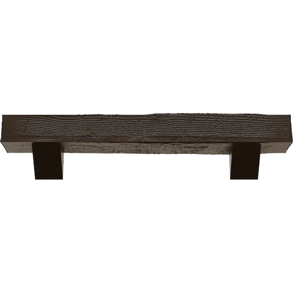 Rough Sawn Faux Wood Fireplace ManteL W/Breckinridge Corbels, Burnished Mahogany, 4H  X 8D X 84W